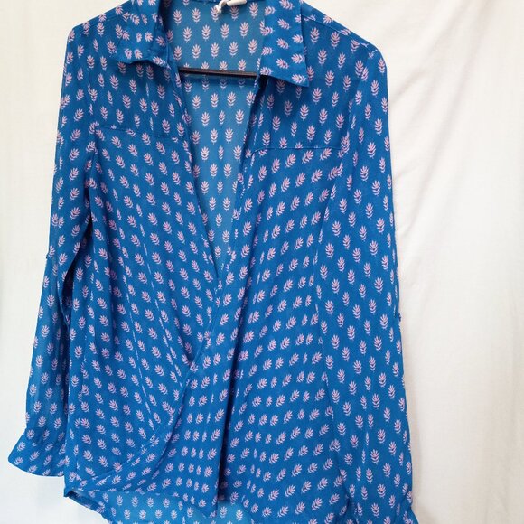 Japna Elegant Sheer Surplice Flowy Top Blouse Teal & Dusty Mauve Size LG - Picture 3 of 13